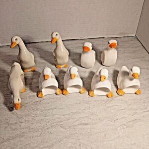 9 Duck Napkins Ring Holders White and Orange.